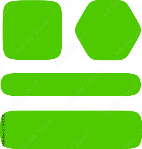 A vector illustration featuring a set of geometric green shapes with rounded edges, including a squircle, a rounded hexagon, and two rounded rectangles, inspired by superellipse forms.