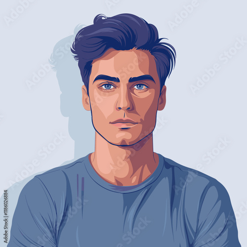 Portrait of handsome young man. Vector illustration in cartoon style.