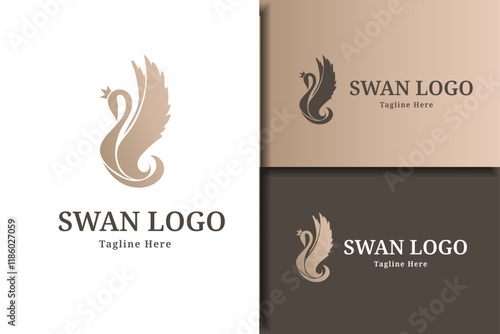 Elegant swan logo icon with royal crown. design template illustration