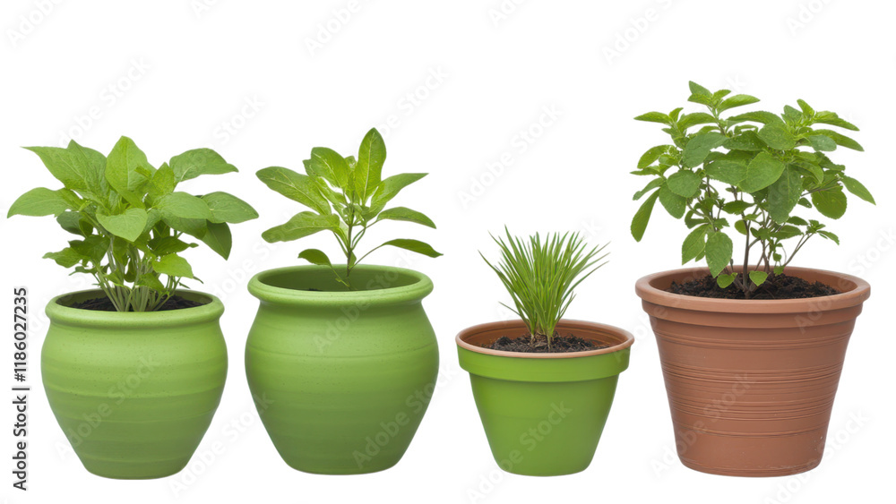 Various potted plants on a black background. Various potted plants on a black background.