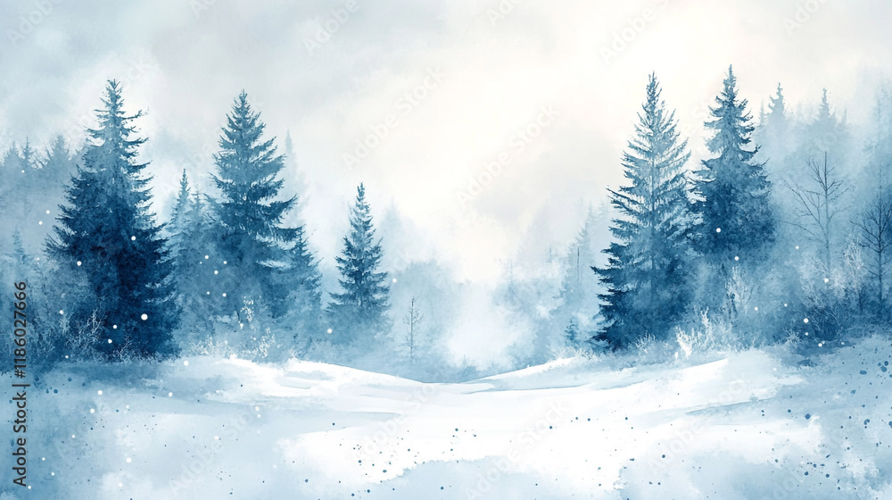 Fototapeta premium Winter landscape featuring snow-covered trees in a serene forest setting