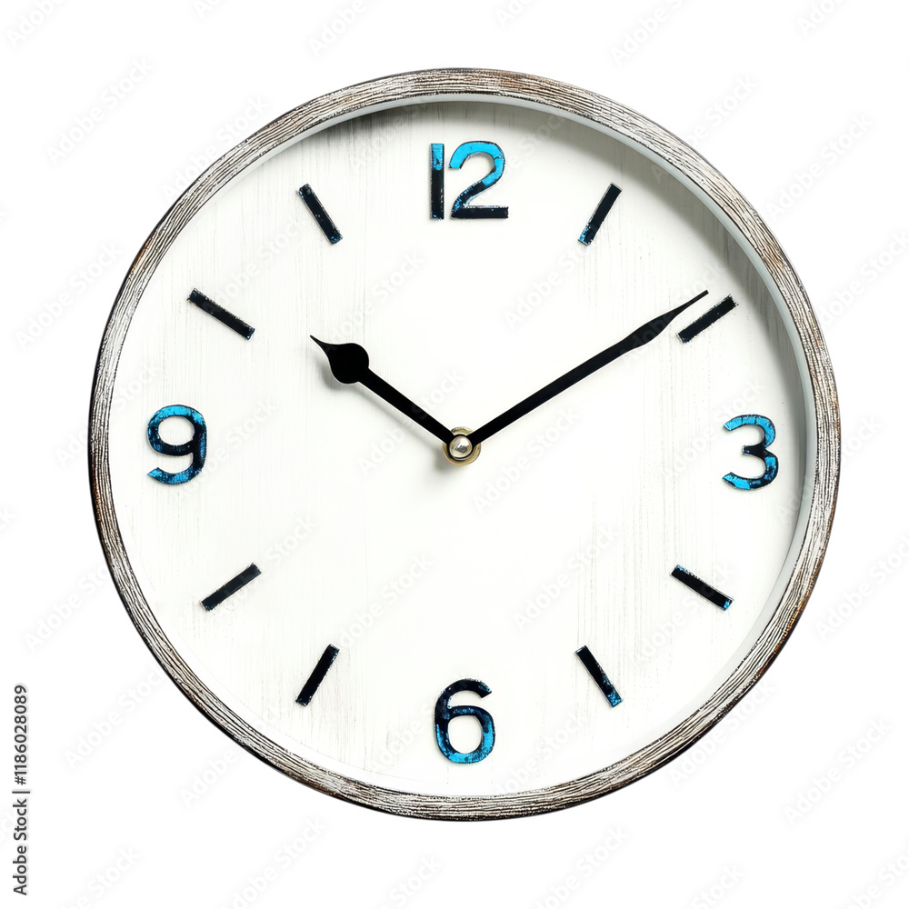 Classic wall clock with black background and blue accents on numbers.