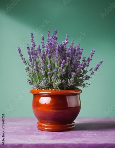 lavender flower in a natural stone pot photo