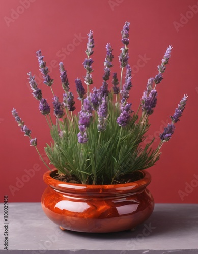 lavender flower in a natural stone pot photo