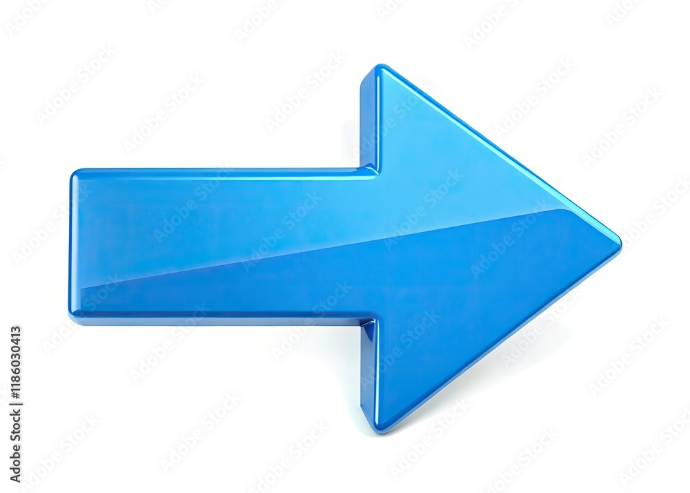 Fototapeta premium Crisp white background showcases a simple blue arrow; ideal navigation graphic design element for stock images.