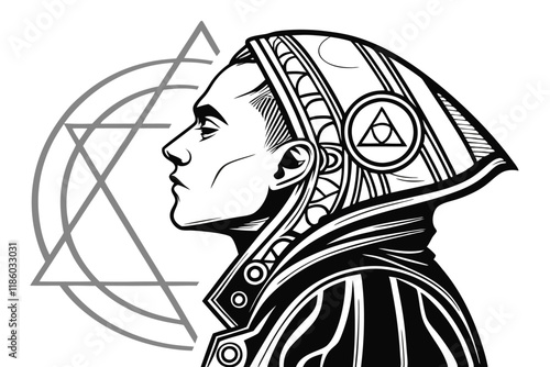 a cybernetic wiccan occultist, cyberpunk concept