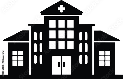 Hospital building silhouette vector, Hospital icon symbol, hospital vector illustration