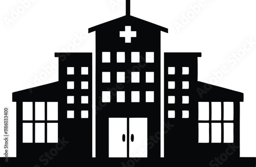 Hospital building silhouette vector, Hospital icon symbol, hospital vector illustration