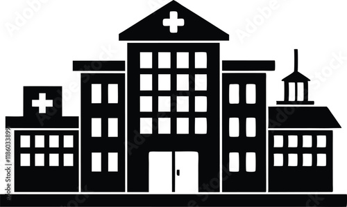 Hospital building silhouette vector, Hospital icon symbol, hospital vector illustration