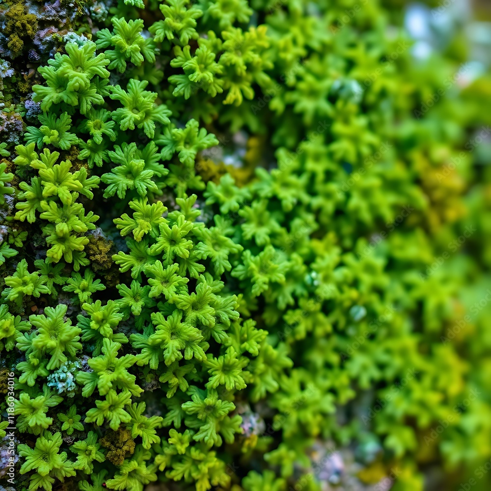 Close-up of vibrant green moss texture on a rock surface. Close-up of vibrant green moss texture on a rock surface.