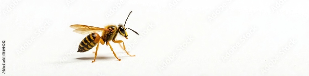 Yellow jacket wasp in isolation on plain white surface, insectsoftheus, bee, wildlife