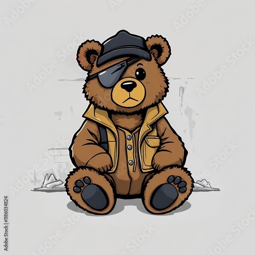 an image of a teddy bear wearing a hat and jacket. photo