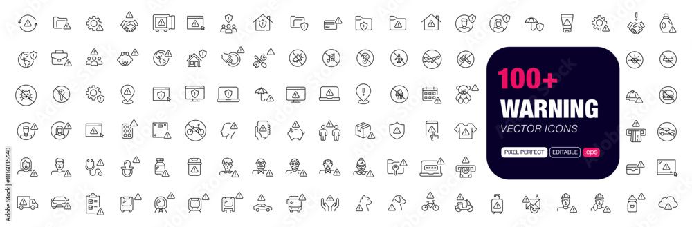 100+ warning notifications and danger alert symbols. Pixel perfect, editable stroke vector icons