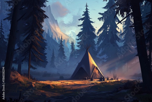 Wallpaper Mural Image of a camping tent in the forest, embodying adventure and fun. Stock Torontodigital.ca