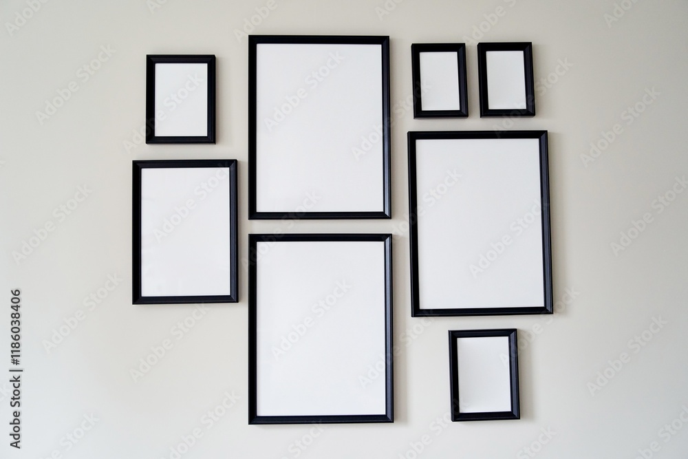 Different size framed photos hanging on the gray wall. High quality photo Different size framed photos hanging on the gray wall. High quality photo
