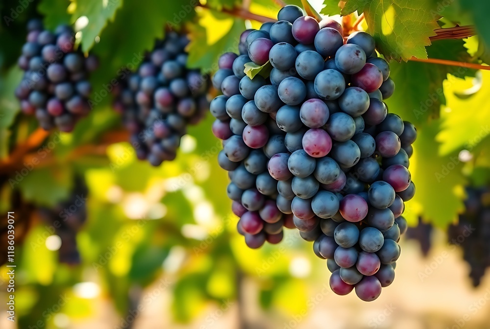 Ripe grapes hung on vineyards of grape trees. In the morning vineyard Ripe grapes hung on vineyards of grape trees. In the morning vineyard