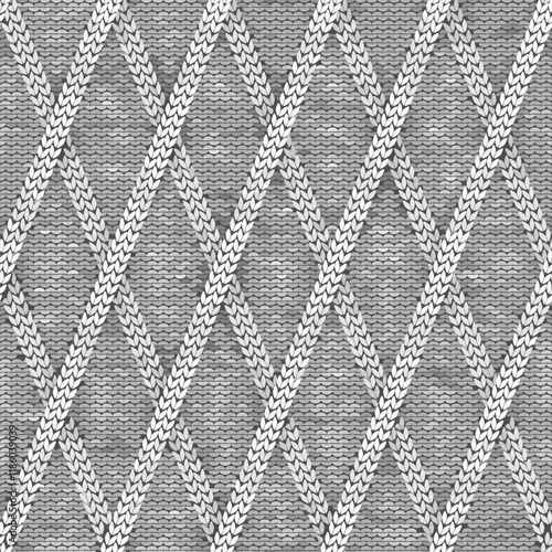 White knit texture of Diamond Lattice Stitch seamless pattern. Vector illustration.