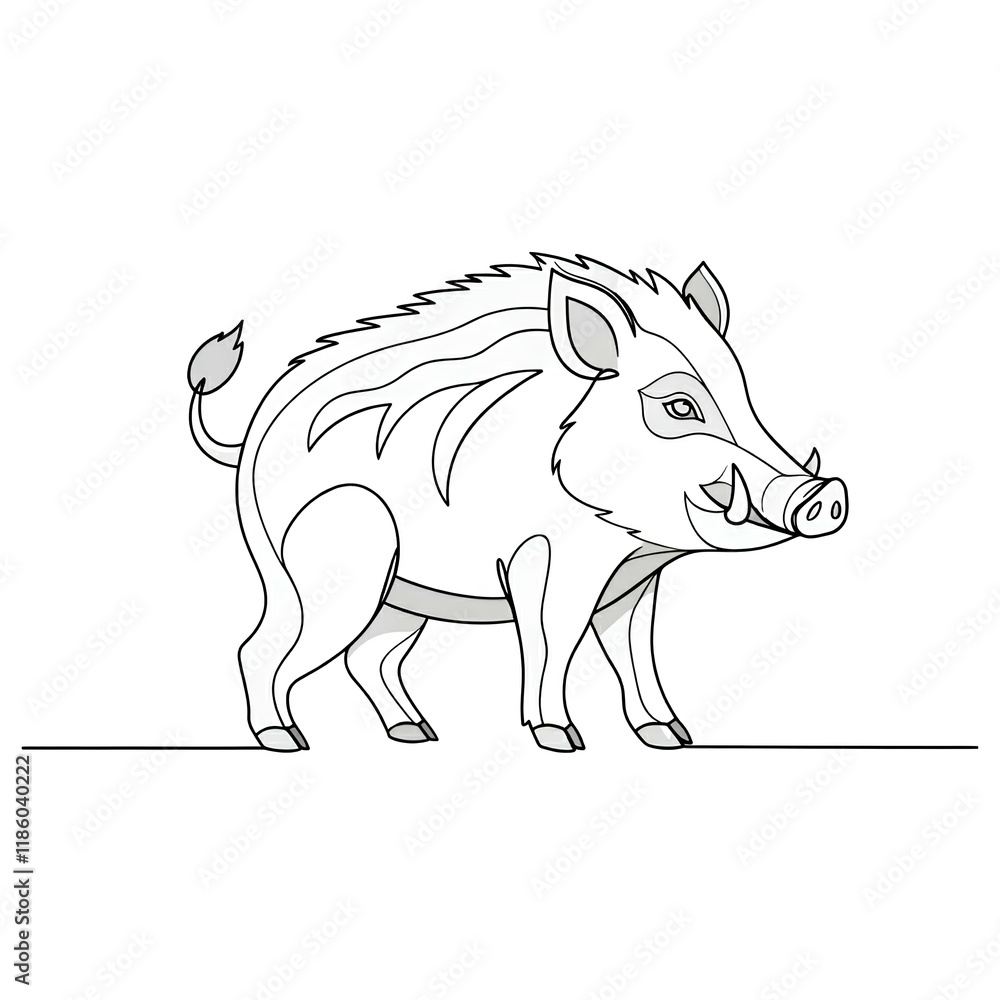 Fototapeta premium wild boar illustration, line art isolated white background