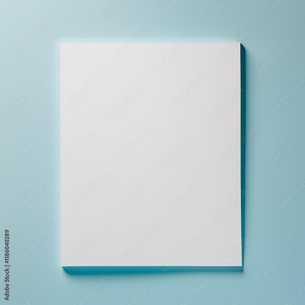 Blank white A4 paper mockup on light blue background. Blank white A4 paper mockup on light blue background.