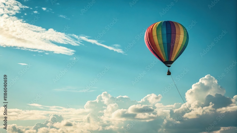 Fototapeta premium Single Rainbow Balloon: Bright Clear Sky