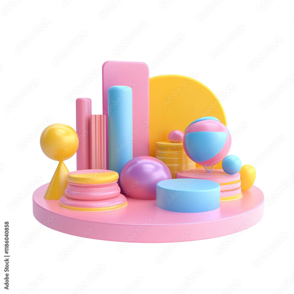 Fototapeta premium Colorful geometric shapes create vibrant and playful scene