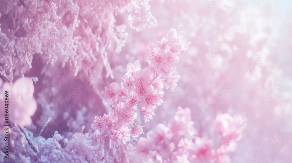 Naklejka premium Beautiful pink flowers bloom softly in a serene garden setting during springtime in morning light