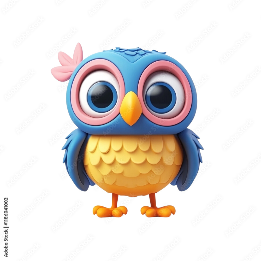Naklejka premium Cute cartoon owl character with vibrant colors and big eyes