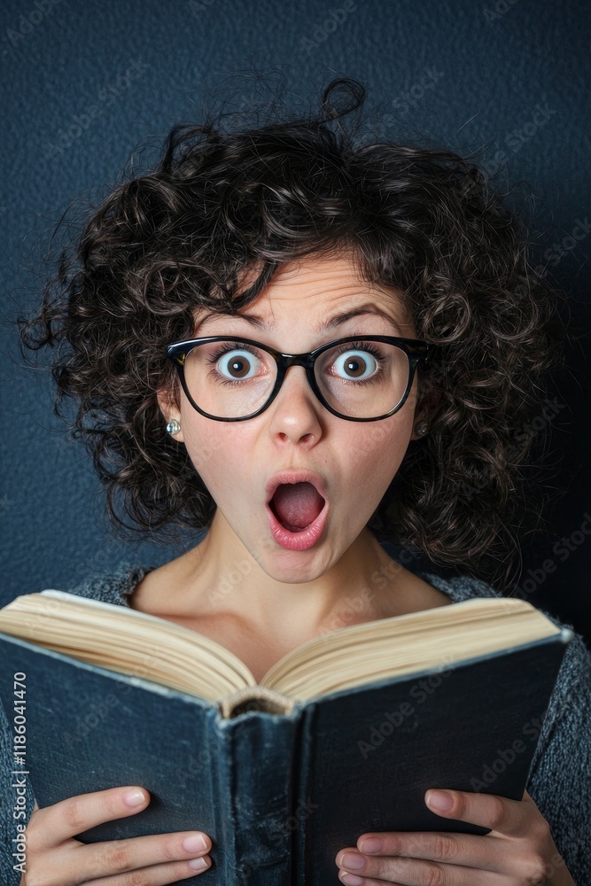 A surprised girl flipping through an engaging adventure book A surprised girl flipping through an engaging adventure book