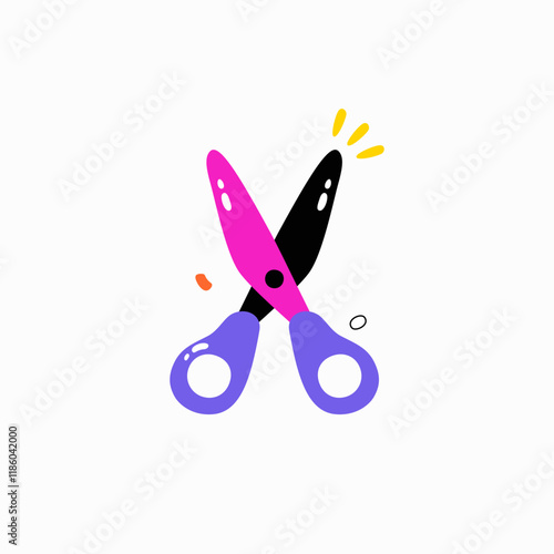 Scissors in flat vector illustration symbolizing creativity, crafting, and education, isolated on white background.