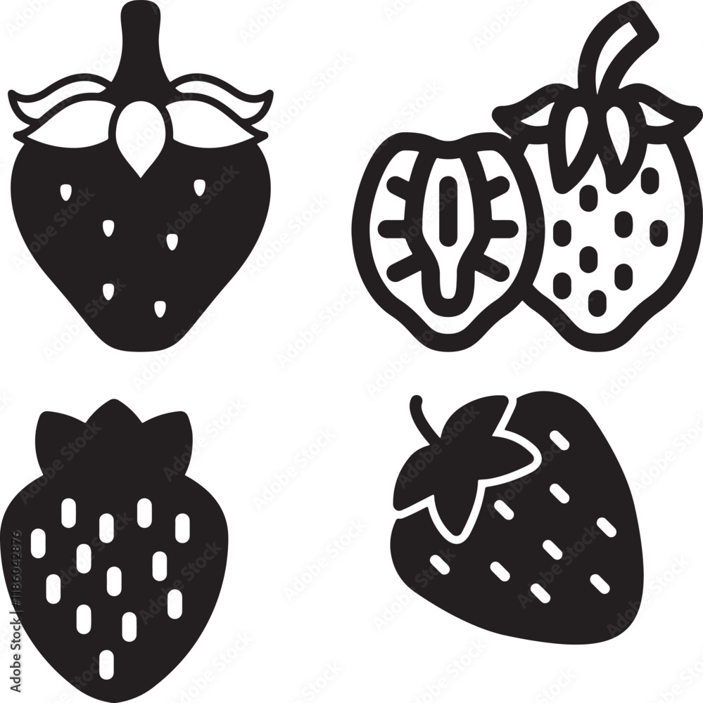 A black and white illustration of a strawberry A black and white illustration of a strawberry