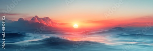 A background of a gradient resembling a sunrise, blending soft peach to sky blue. photo