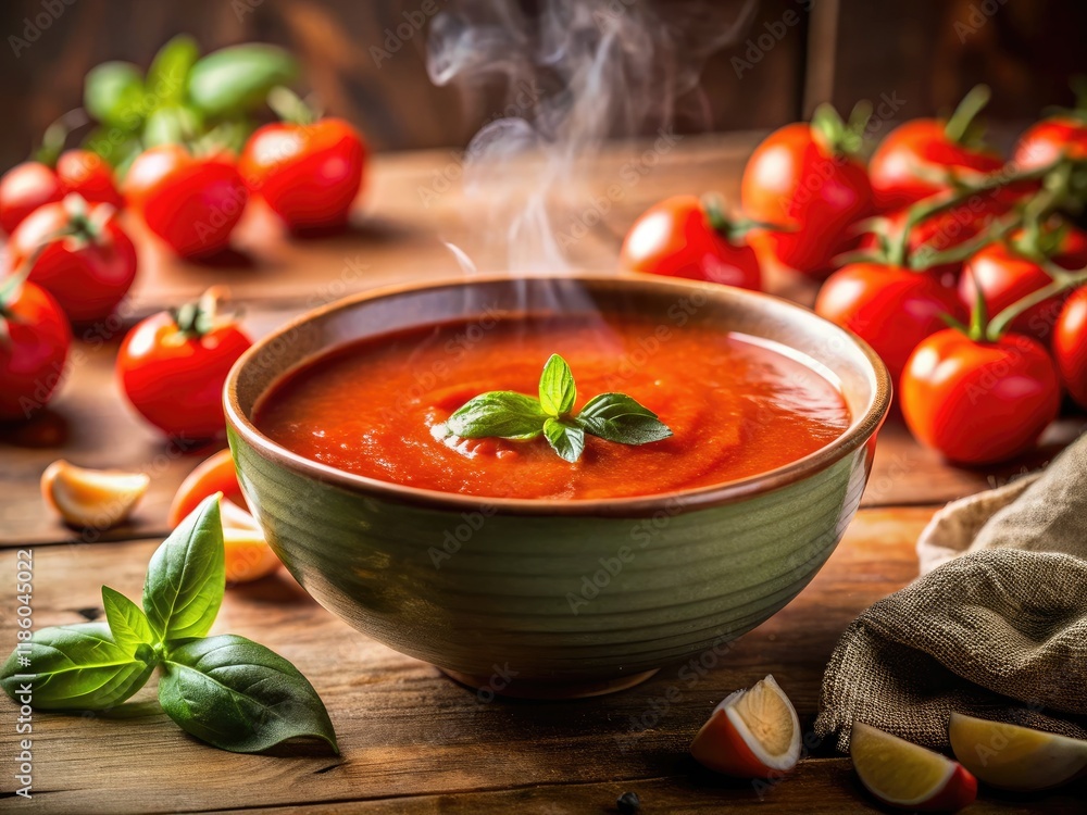 Macro lens captures vibrant tomato soup's rich texture, a close-up culinary masterpiece. Macro lens captures vibrant tomato soup's rich texture, a close-up culinary masterpiece.