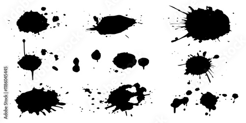 Set of black ink blots and stains isolated on a white background
