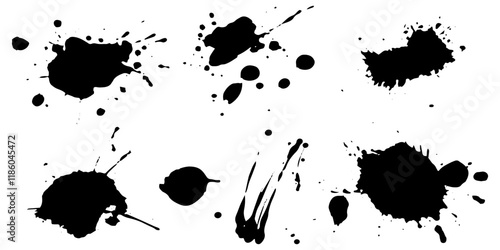 Set of black ink blots and stains isolated on a white background