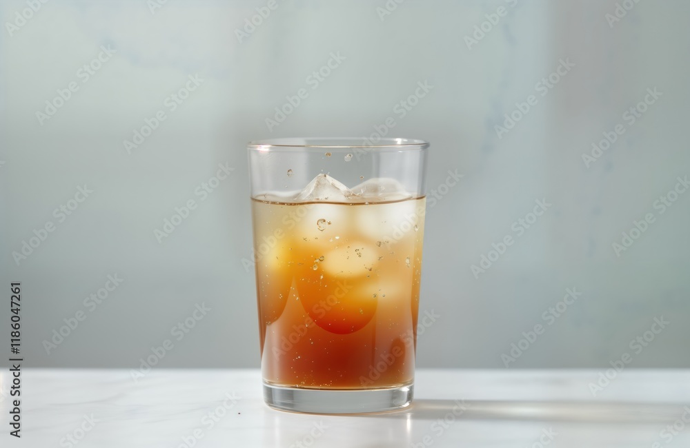 Closeup view of glass of contaminated water on grey surface. Ice cubes in drink. Water brown, shows signs of contamination. Photo ideal for concepts like water pollution, environmental issues, Closeup view of glass of contaminated water on grey surface. Ice cubes in drink. Water brown, shows signs of contamination. Photo ideal for concepts like water pollution, environmental issues,