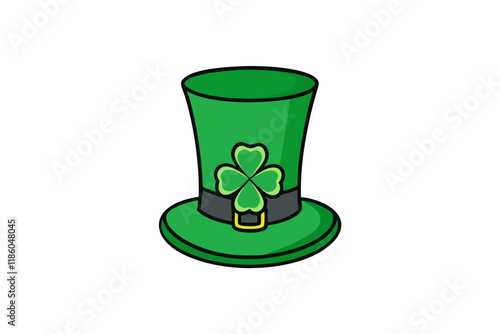 Irish Hat Vector Illustration, Traditional Green Top Hat with Clover, St. Patrick's Day Design