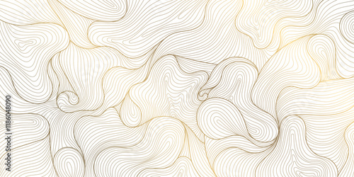 Vector gold on white line wave pattern, abstract premium curve background, geometric shape illustration. Fancy wind, sea texture