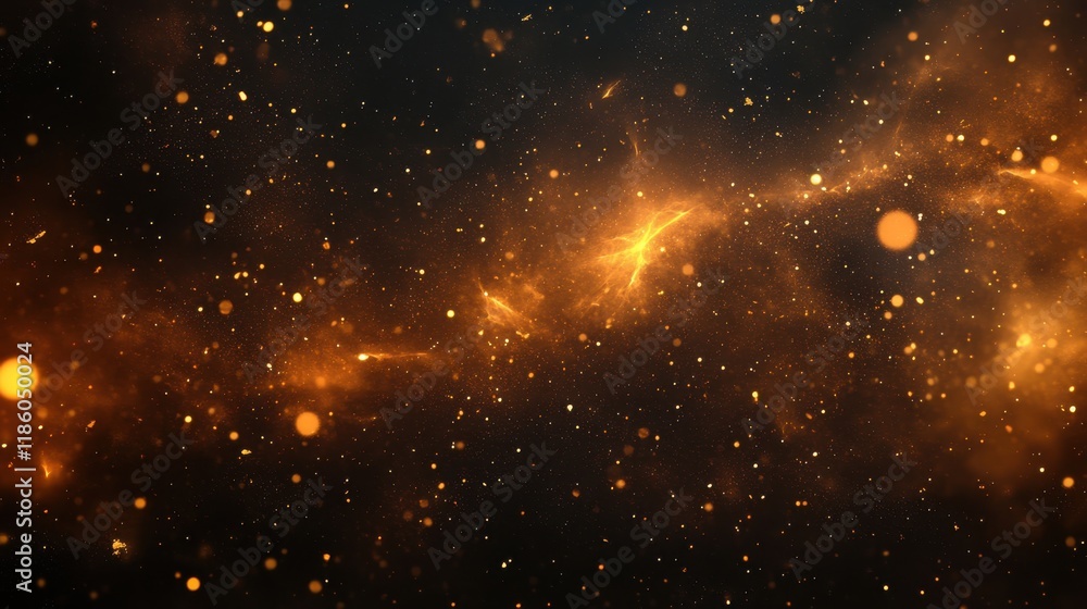 Fototapeta premium Swirling cosmic patterns with vibrant orange and golden hues against a starry background
