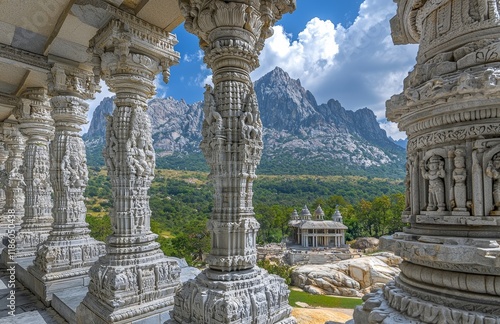 The Jain temple in Kiradu, Rajasthan, India, boasts sculpted columns that originate from the 10th-11th Century photo