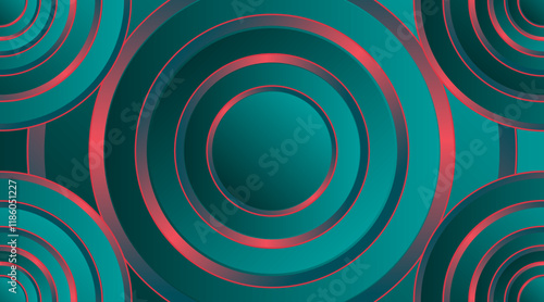 3d circle vector background design for banner, flyer, futuristic, poster etc. | Modern geometric shape red-tealcolor 3d background with circular pattern of all 4 corner of vector design
