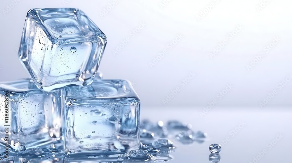 Ice cubes frozen minimal on white background. Crystal-clear ice cubes glisten in soft light, creating a refreshing and cool aesthetic, perfect for beverages or culinary presentations. Ice cubes frozen minimal on white background. Crystal-clear ice cubes glisten in soft light, creating a refreshing and cool aesthetic, perfect for beverages or culinary presentations.