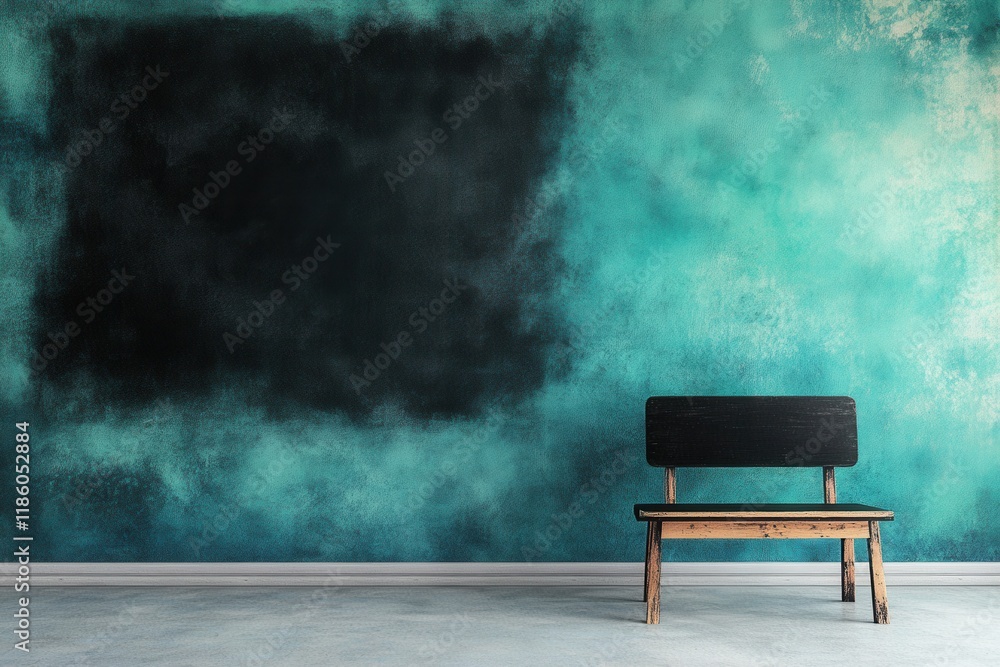 Empty chair textured turquoise wall Empty chair textured turquoise wall