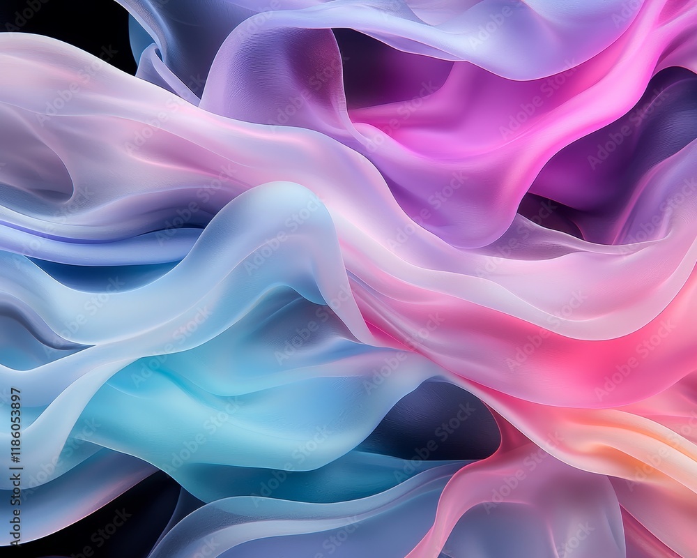 Obraz premium Abstract Pastel Swirling Fabric Texture Pink Purple Blue and Teal Flowing Drape Background