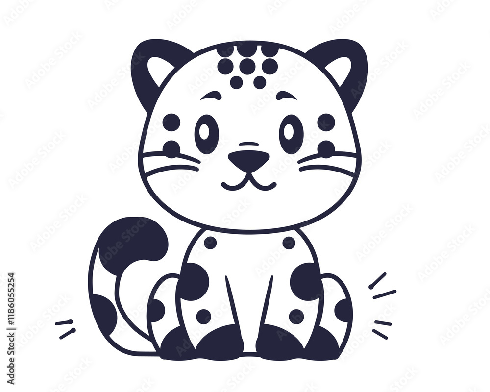 Cartoon leopard with a smile on its face. The leopard is sitting on a white background. The leopard is cute and friendly Cartoon leopard with a smile on its face. The leopard is sitting on a white background. The leopard is cute and friendly