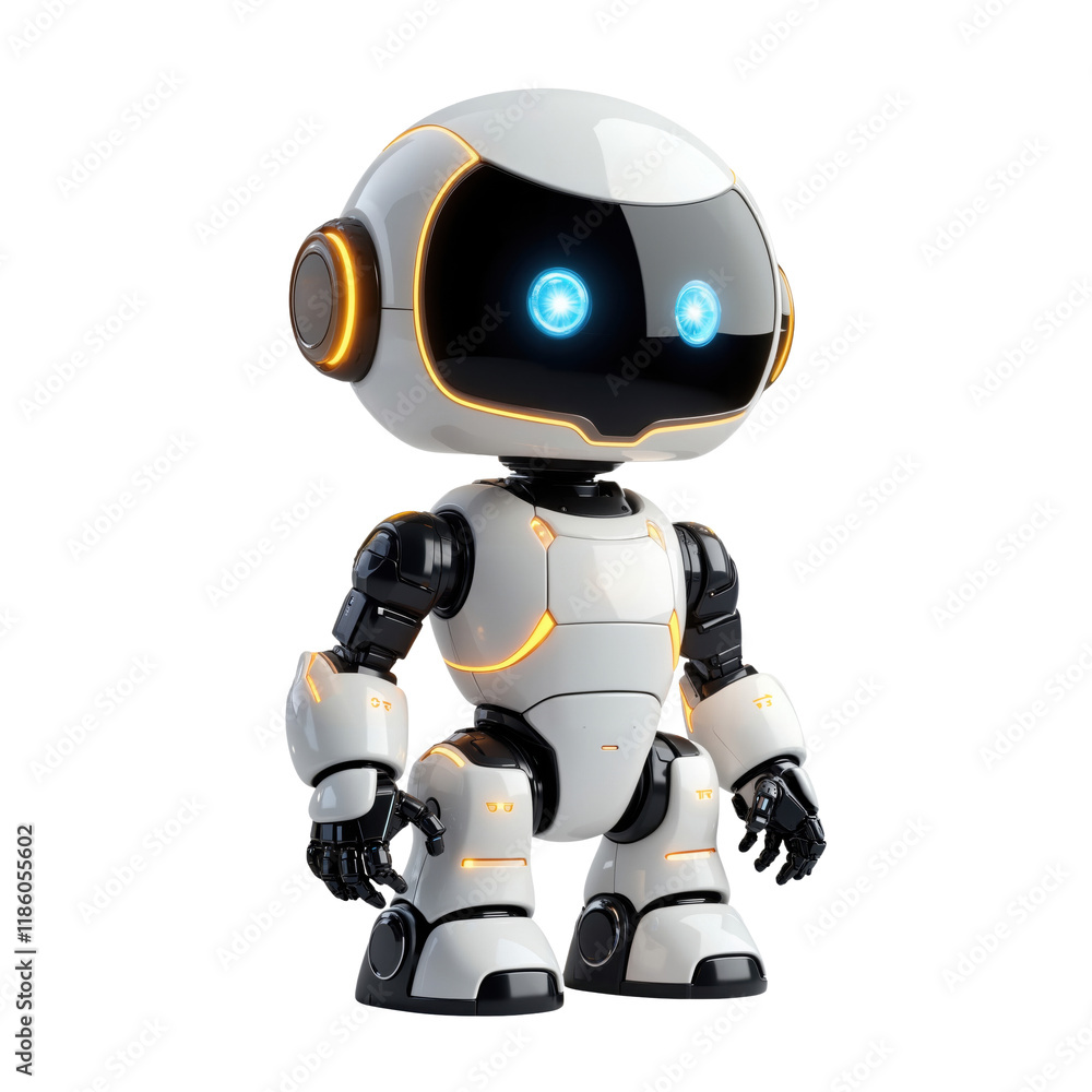 Cute Futuristic Robot with Glowing Eyes in a Playful Stance Cute Futuristic Robot with Glowing Eyes in a Playful Stance