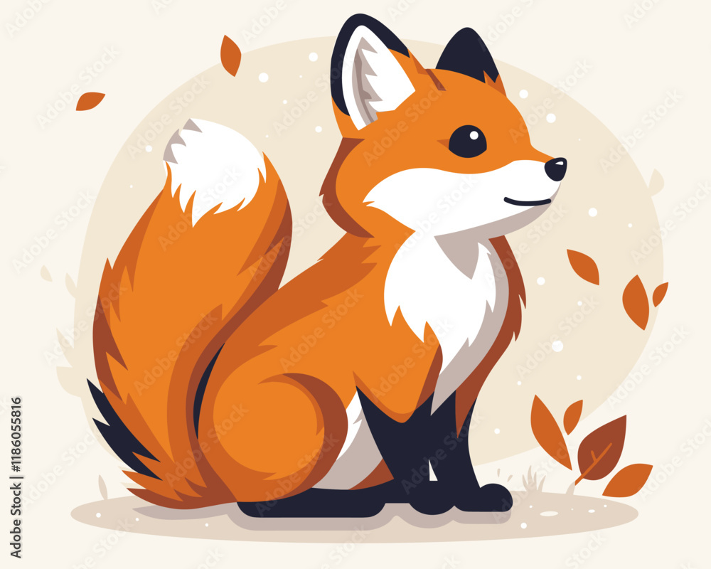 Fototapeta premium Cute red fox. Vector illustration of a cartoon character