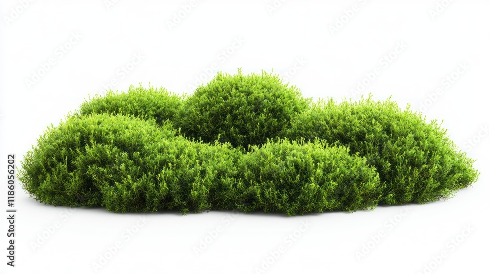 Fototapeta premium Lush green moss clump isolated, nature, white background, garden design