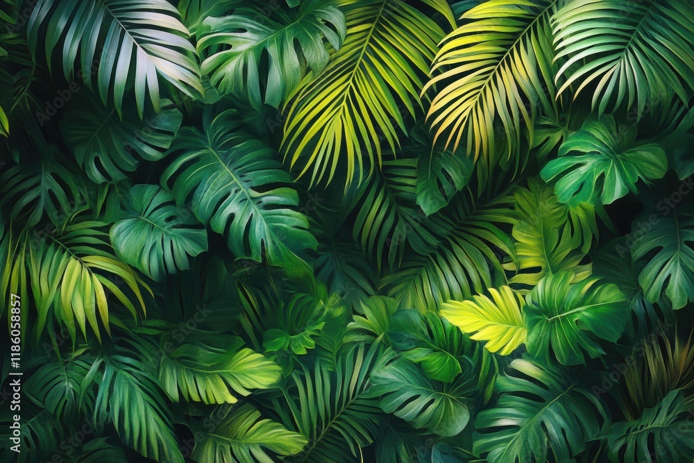 Lush Green Tropical Leaves Pattern for Nature Background Design Lush Green Tropical Leaves Pattern for Nature Background Design
