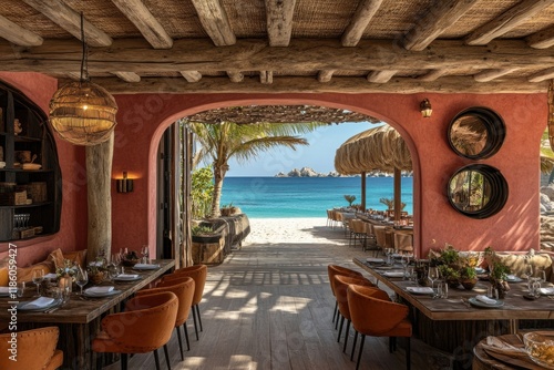 Serene Beachfront Restaurant with Tropical Décor and Stunning View