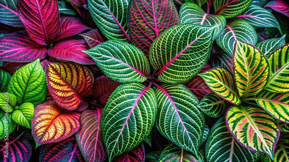 Vibrant botanical poster templates feature multicolored leaf patterns and nature backgrounds, showcasing green and pink leaves. Vibrant botanical poster templates feature multicolored leaf patterns and nature backgrounds, showcasing green and pink leaves.